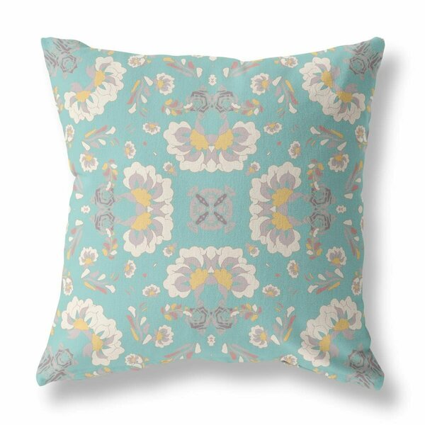 Homeroots 16 in. Mint White Floral Indoor & Outdoor Zip Throw Pillow Green & Off-White 411185